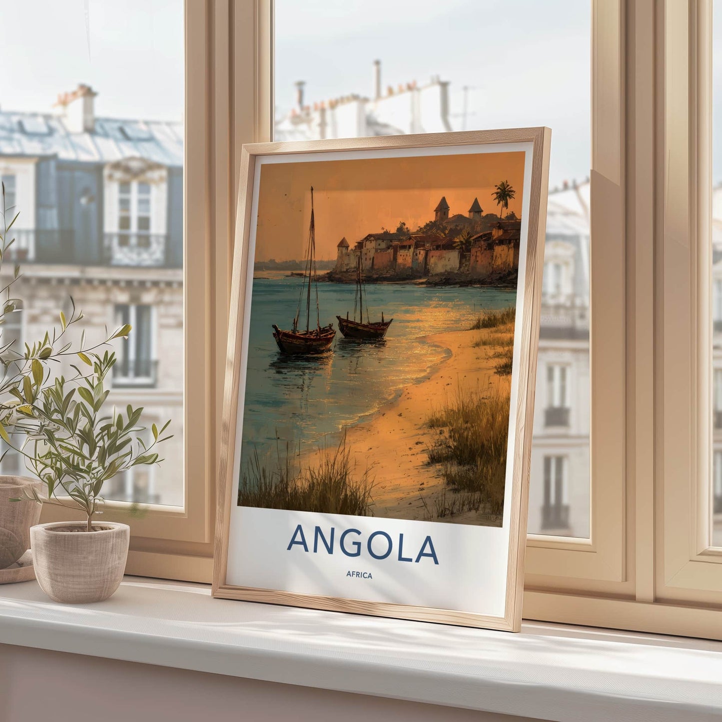 Angola Poster - Africa Travel Art - Coastal Village Sunset Home Decor