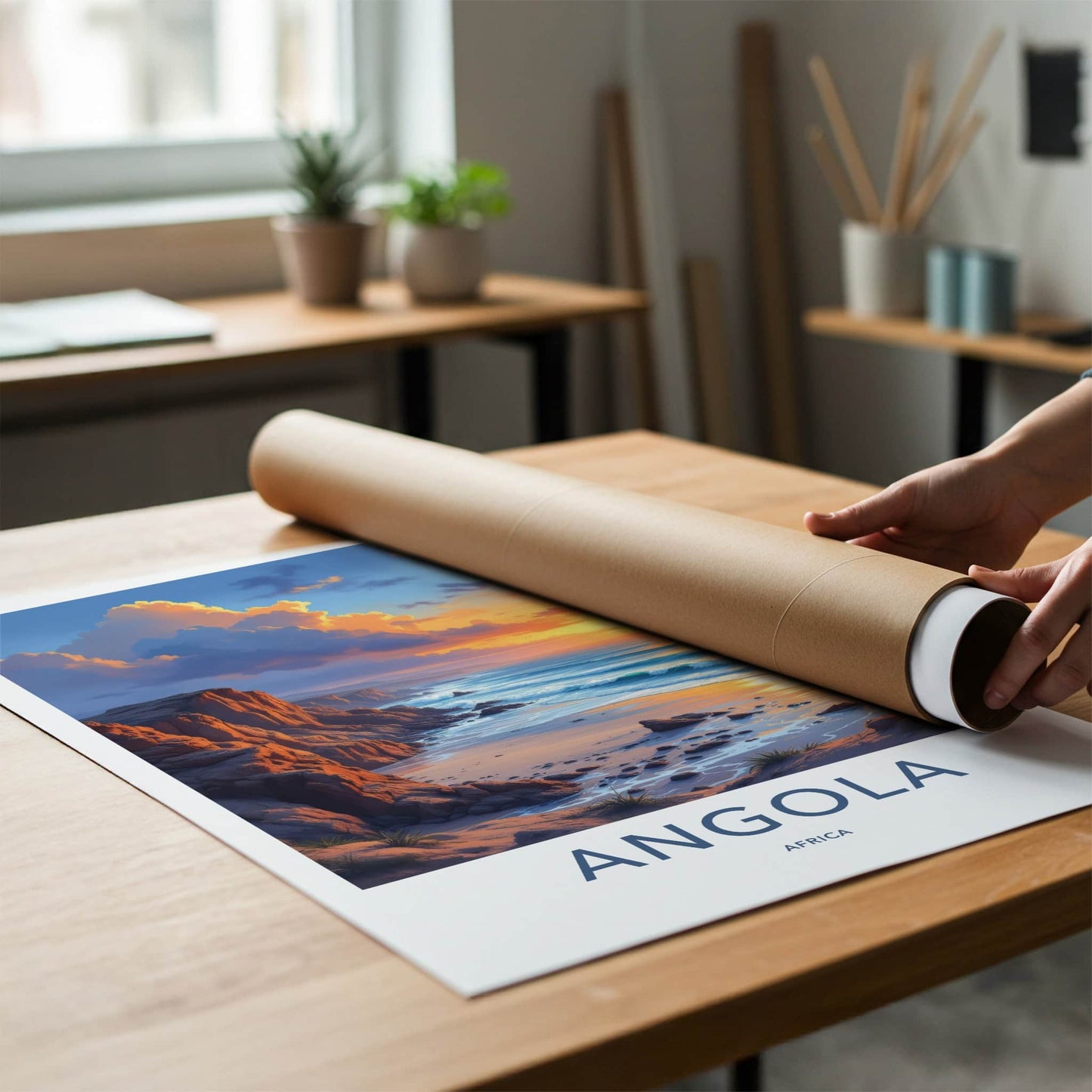 Angola Poster - Africa Travel Art - Golden Ocean Cliffs Wall Decor