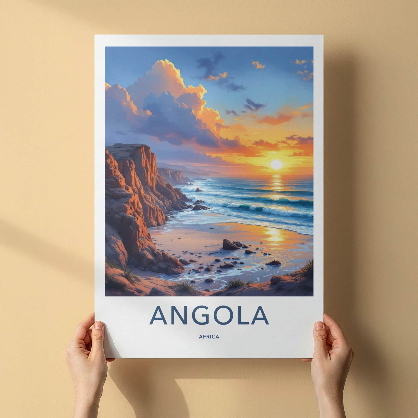 Angola Poster - Africa Travel Art - Golden Ocean Cliffs Wall Decor