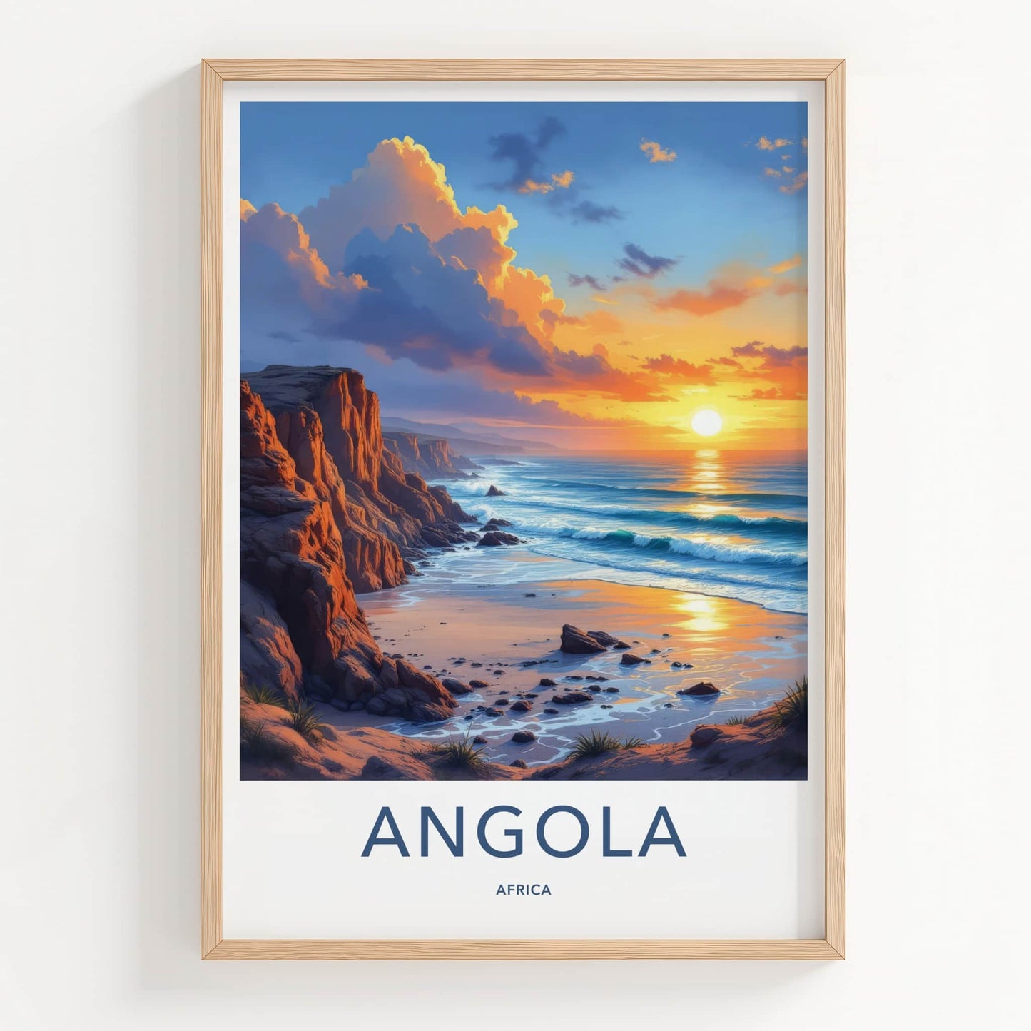 Angola Poster - Africa Travel Art - Golden Ocean Cliffs Wall Decor