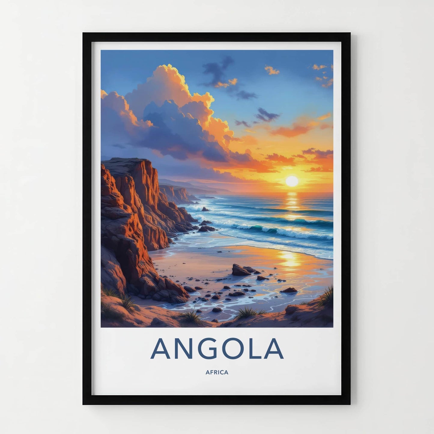 Angola Poster - Africa Travel Art - Golden Ocean Cliffs Wall Decor