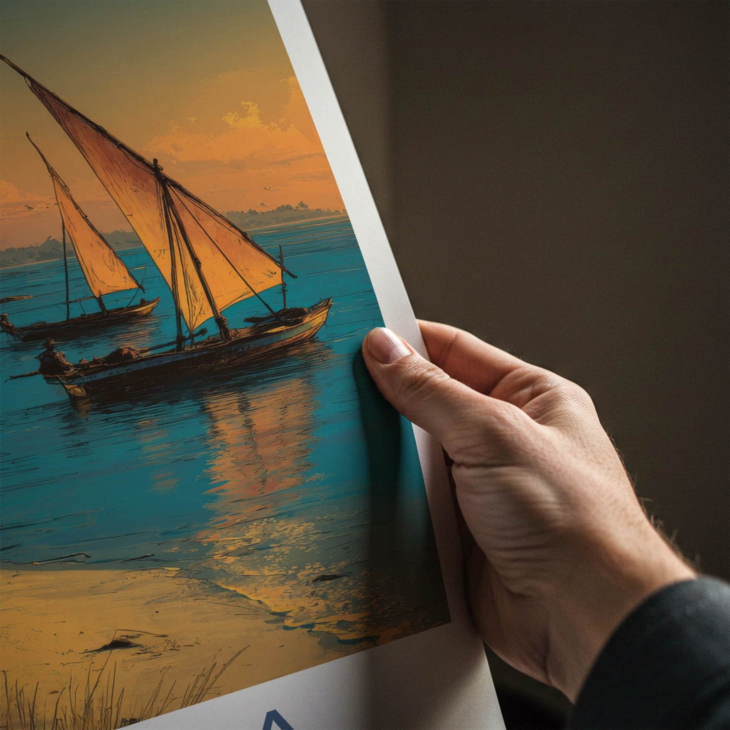 Angola Poster - Africa Travel Art - Golden Sunset Sailboats Home Decor