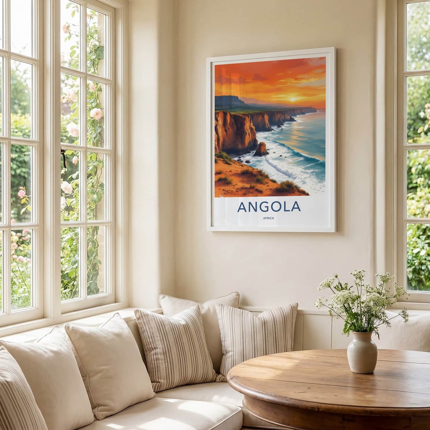 Angola Poster - Africa Travel Art - Orange Cliffside Waves Wall Decor