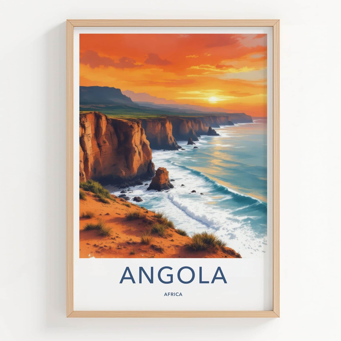 Angola Poster - Africa Travel Art - Orange Cliffside Waves Wall Decor