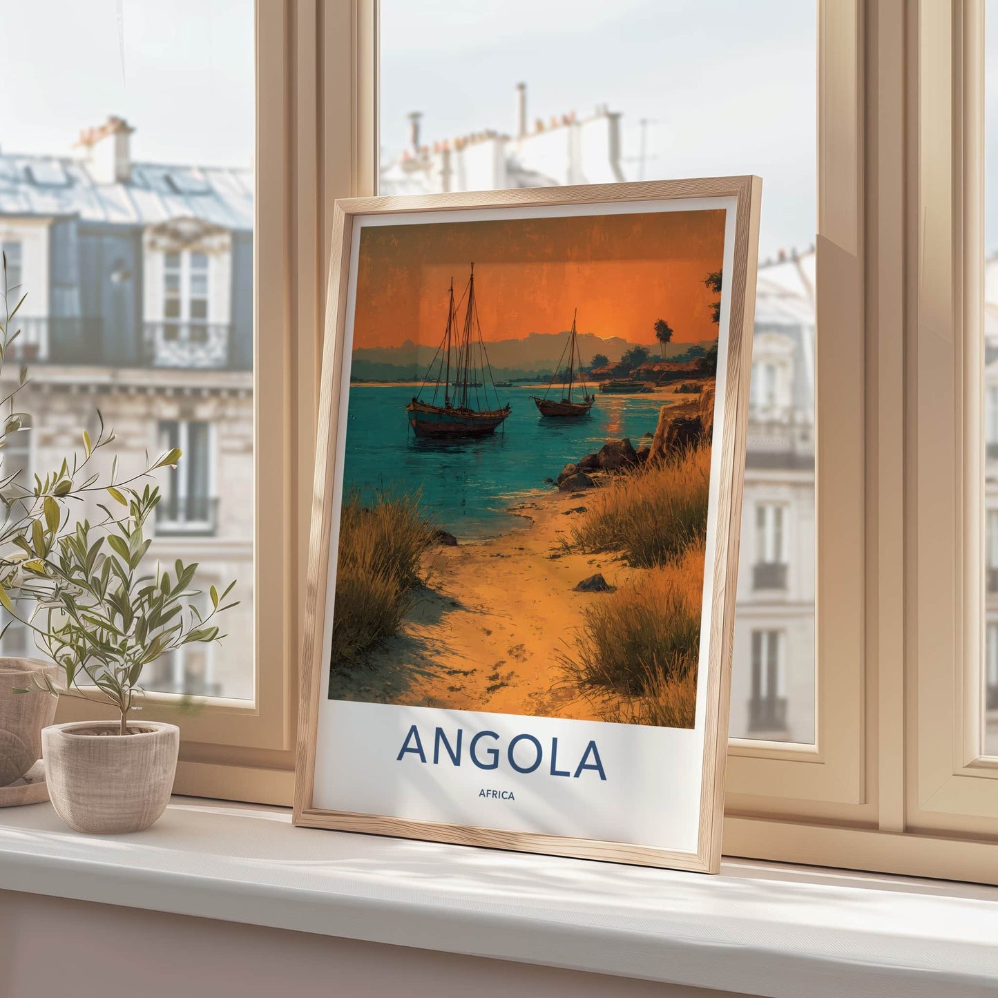 Angola Poster - Africa Travel Art - Orange Sky Boats Home Decor