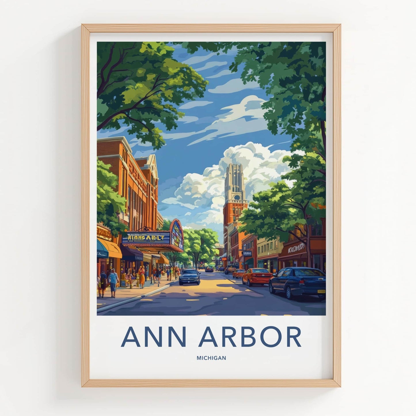 Ann Arbor Poster - Michigan Travel Art - Urban Cityscape Tower Home Decor