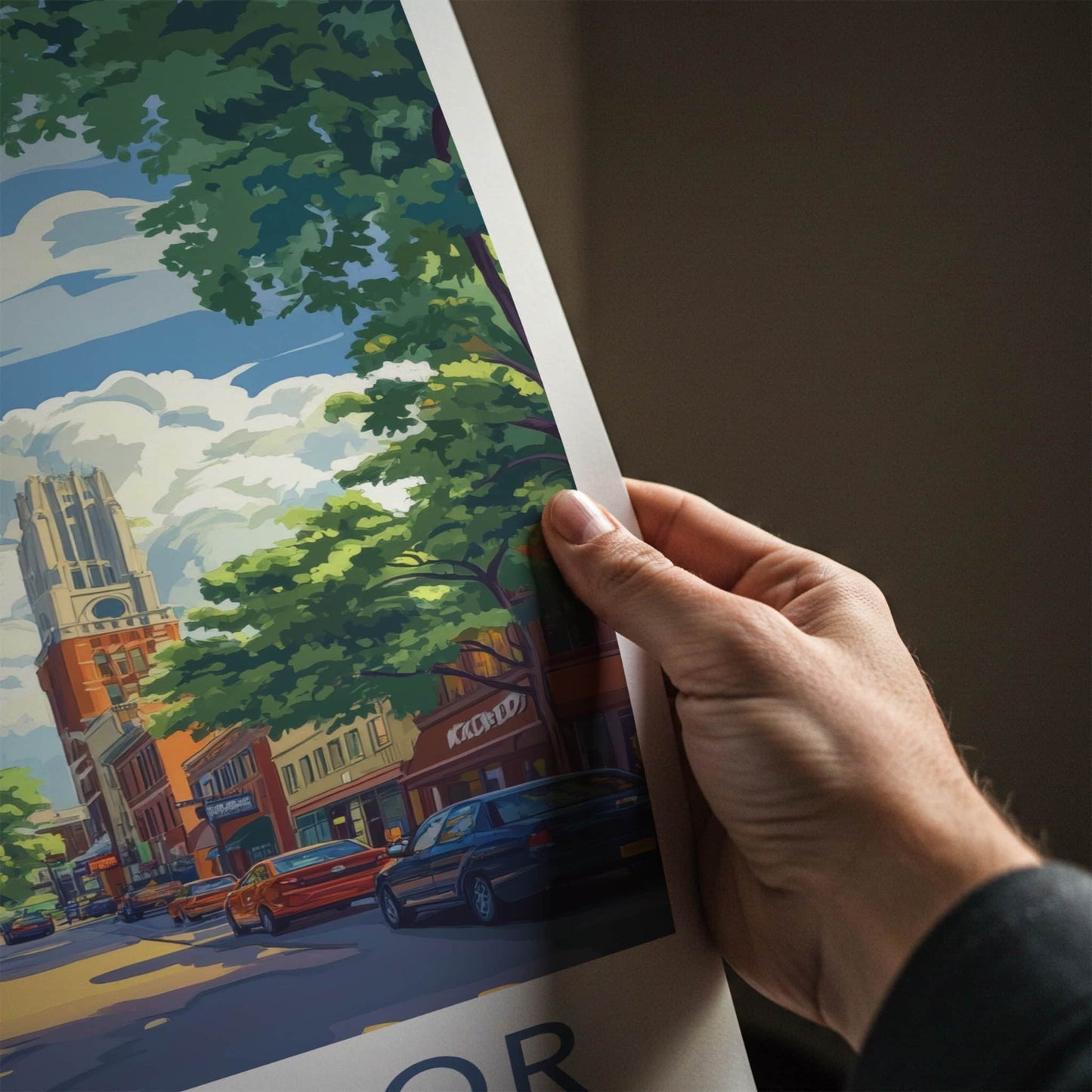 Ann Arbor Poster - Michigan Travel Art - Urban Cityscape Tower Home Decor