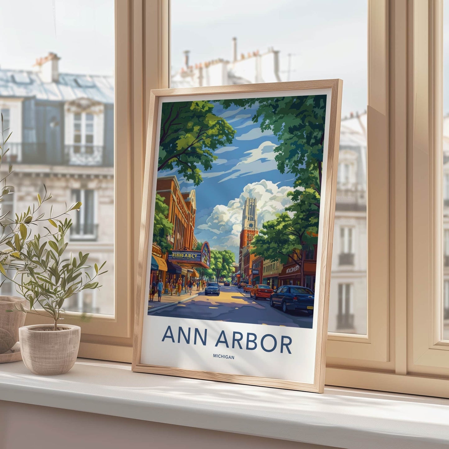 Ann Arbor Poster - Michigan Travel Art - Urban Cityscape Tower Home Decor