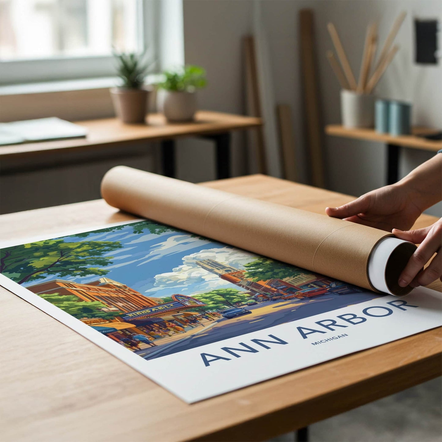 Ann Arbor Poster - Michigan Travel Art - Urban Cityscape Tower Home Decor