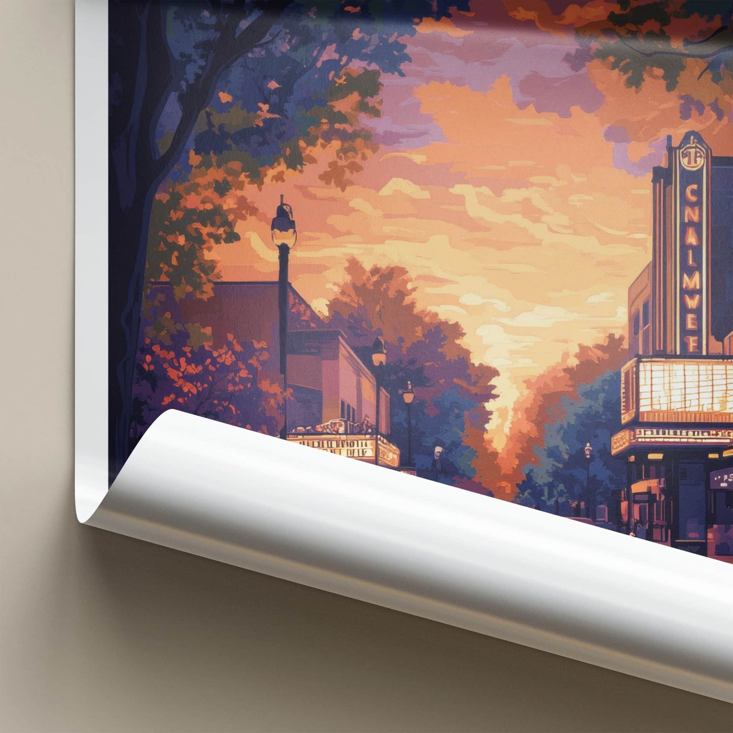 Ann Arbor Poster - Michigan Wall Art - Downtown Theater Sunset Home Decor