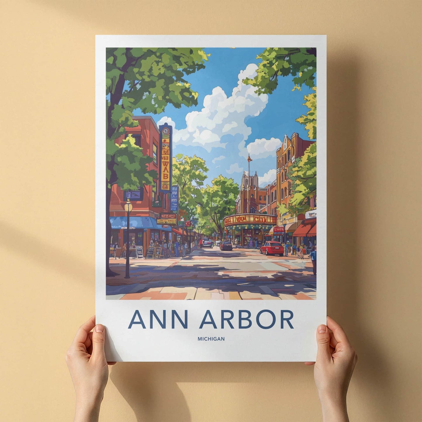 Ann Arbor Poster - Michigan Wall Art - Lively Urban Street Home Decor