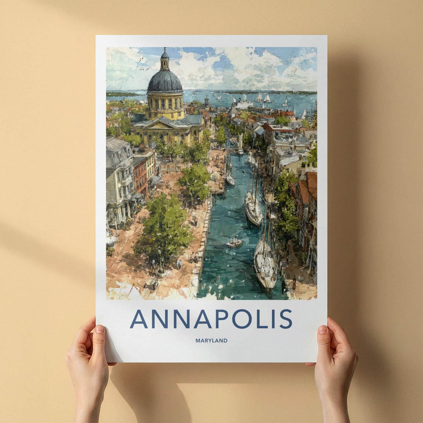 Annapolis Poster - Maryland Travel Illustration - Harbor Cityscape Wall Decor
