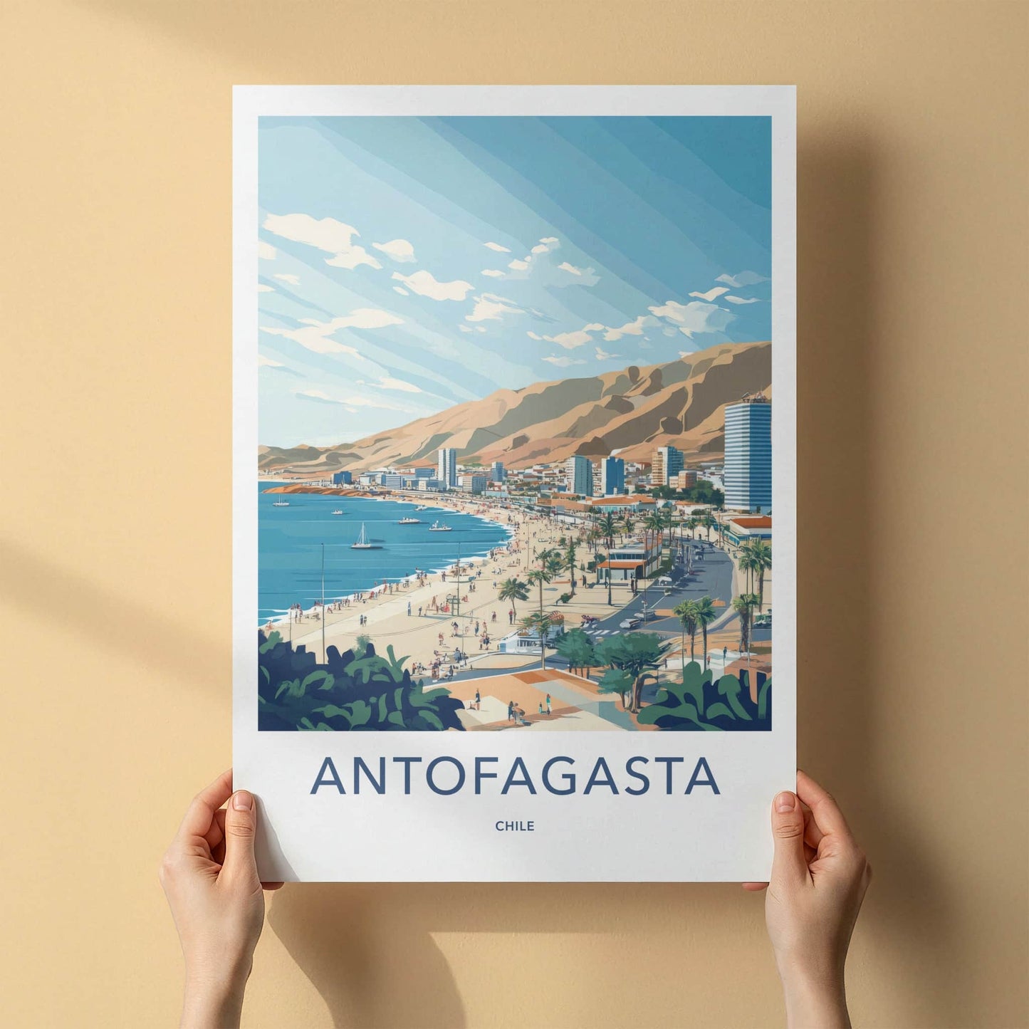 Antofagasta Poster - Chile Travel Art - Beach City Mountains Home Decor