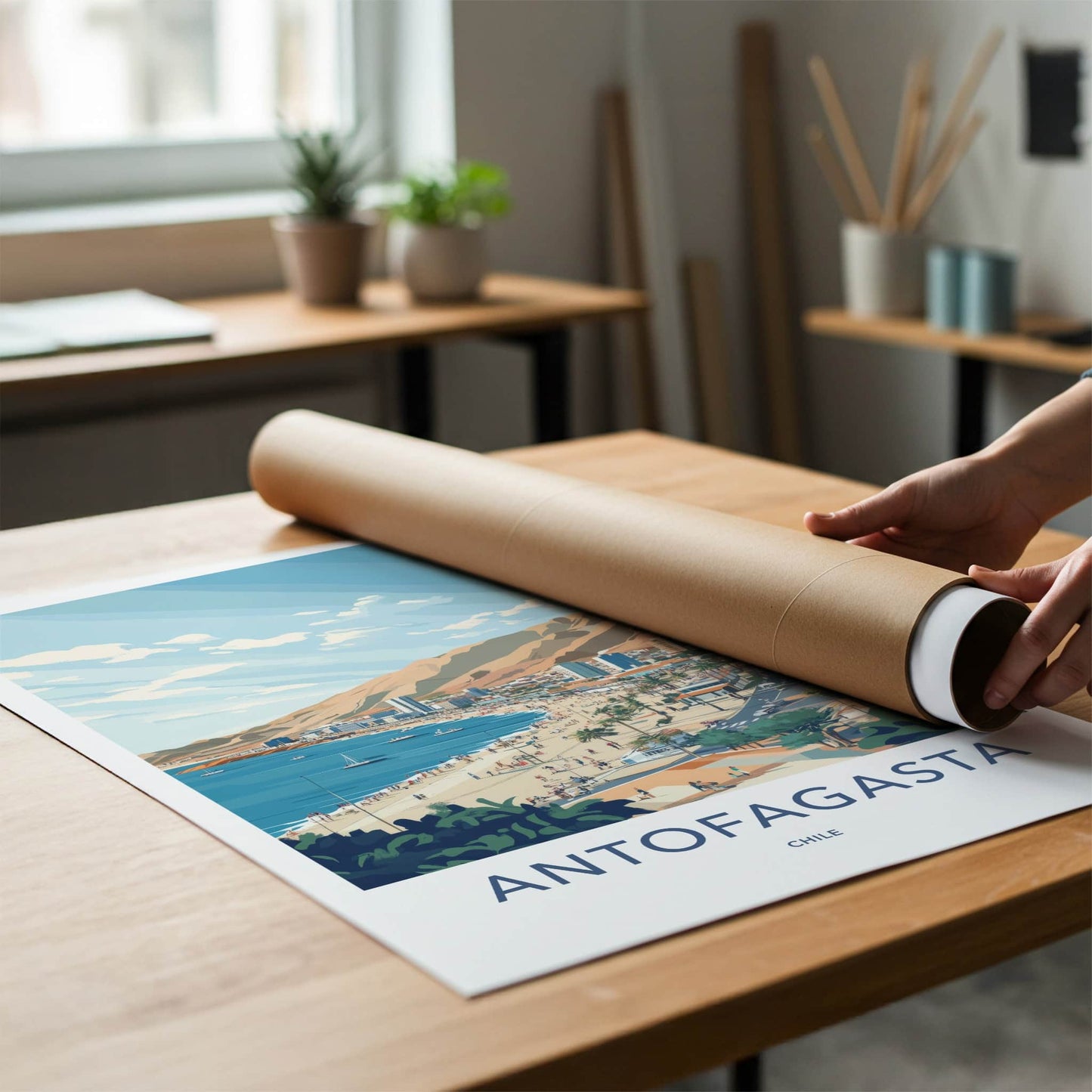 Antofagasta Poster - Chile Travel Art - Beach City Mountains Home Decor