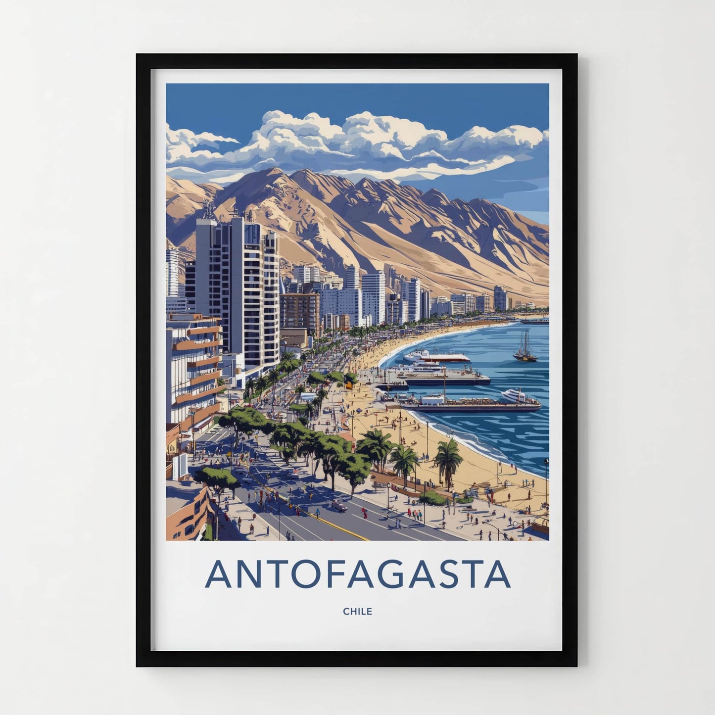 Antofagasta Poster - Chile Travel Art - Coastal City Scene Home Decor