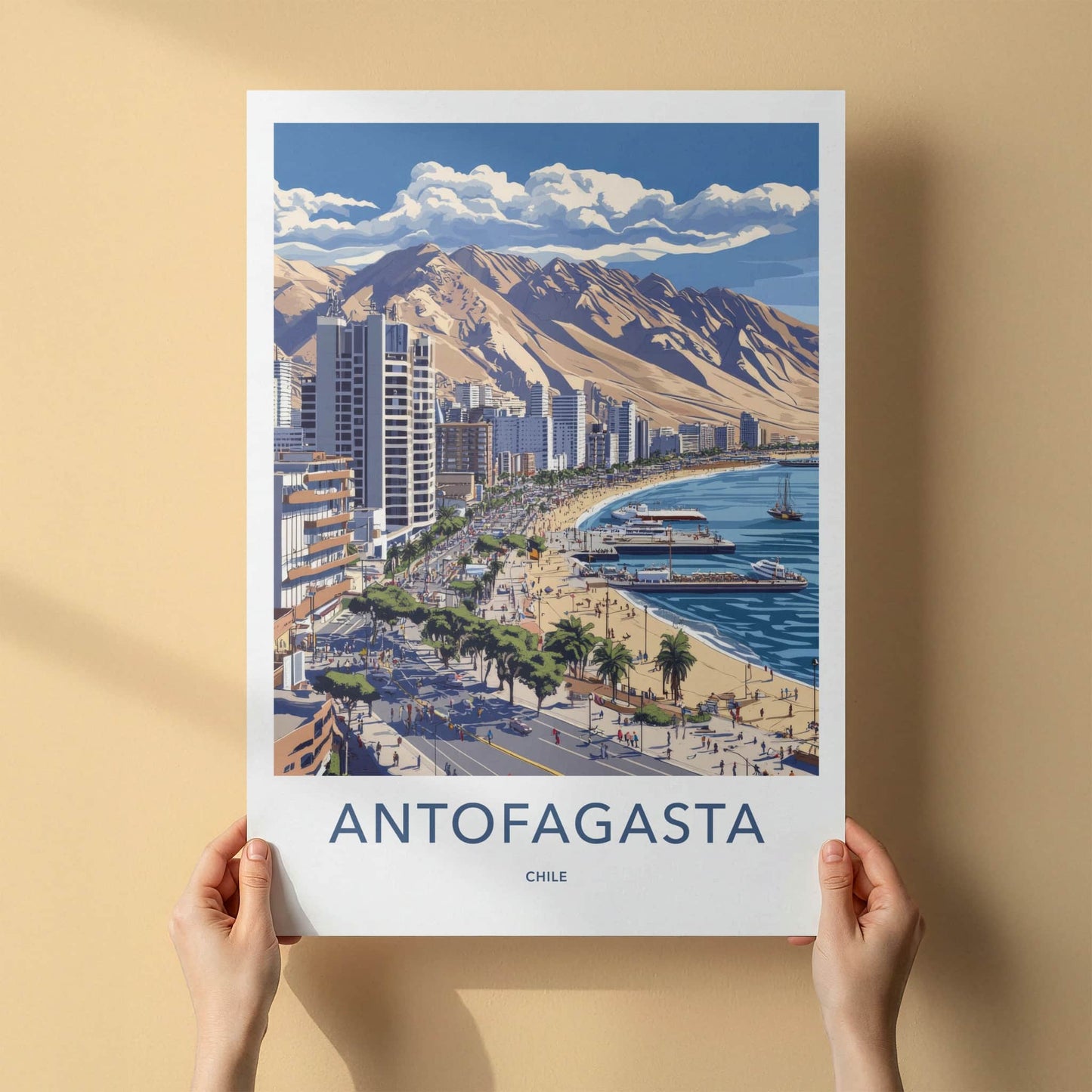 Antofagasta Poster - Chile Travel Art - Coastal City Scene Home Decor