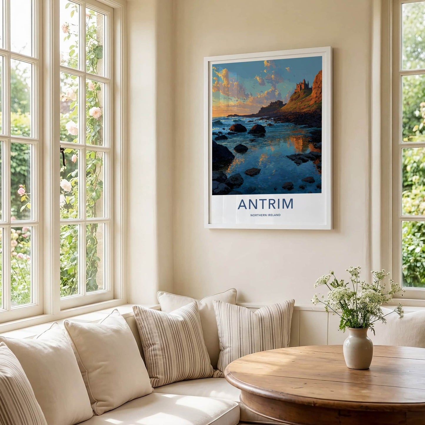 Antrim Poster - Northern Ireland Travel Art - Coastal Castle Sunset Home Decor
