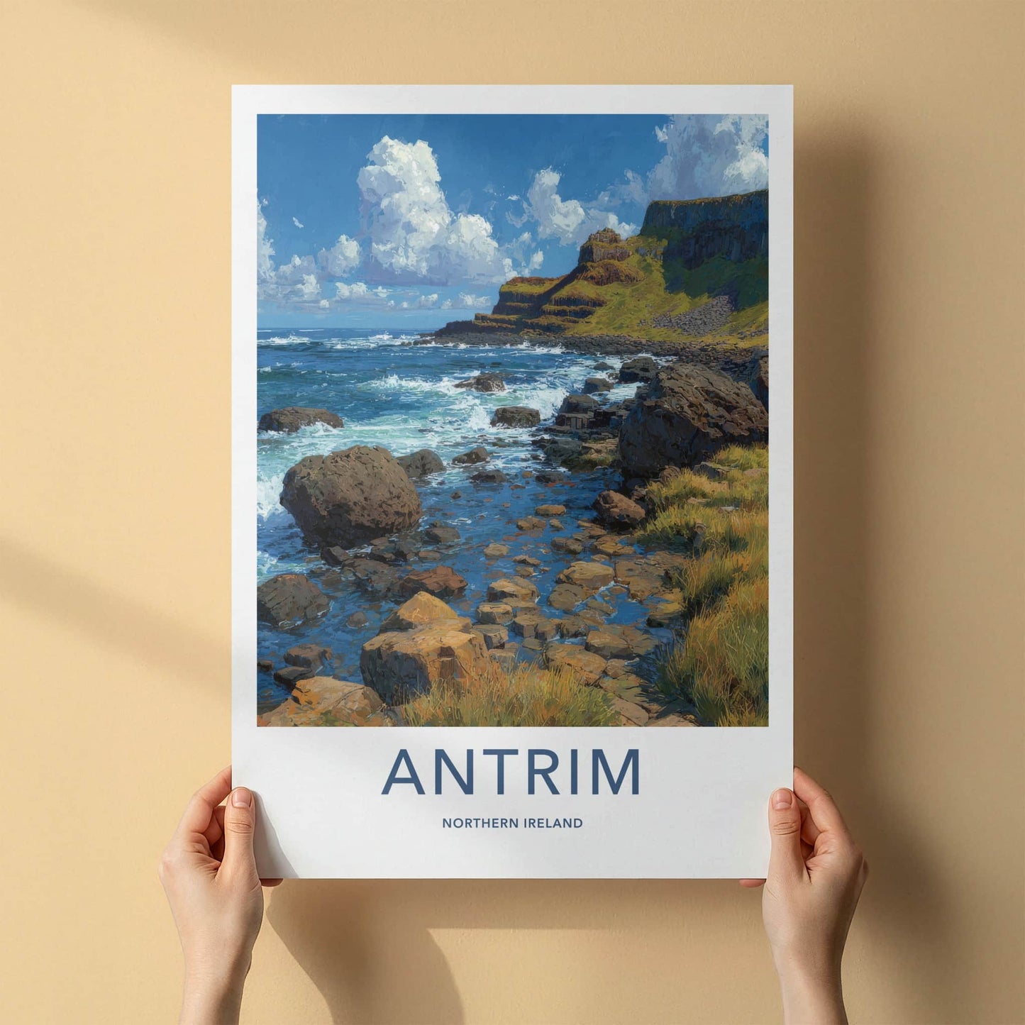 Antrim Poster - Northern Ireland Travel Art - Rugged Coastal Shore Wall Decor