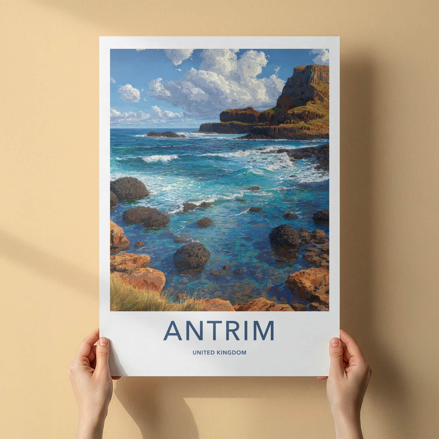 Antrim Poster - United Kingdom Travel Art - Columnar Basalt Coast Home Decor