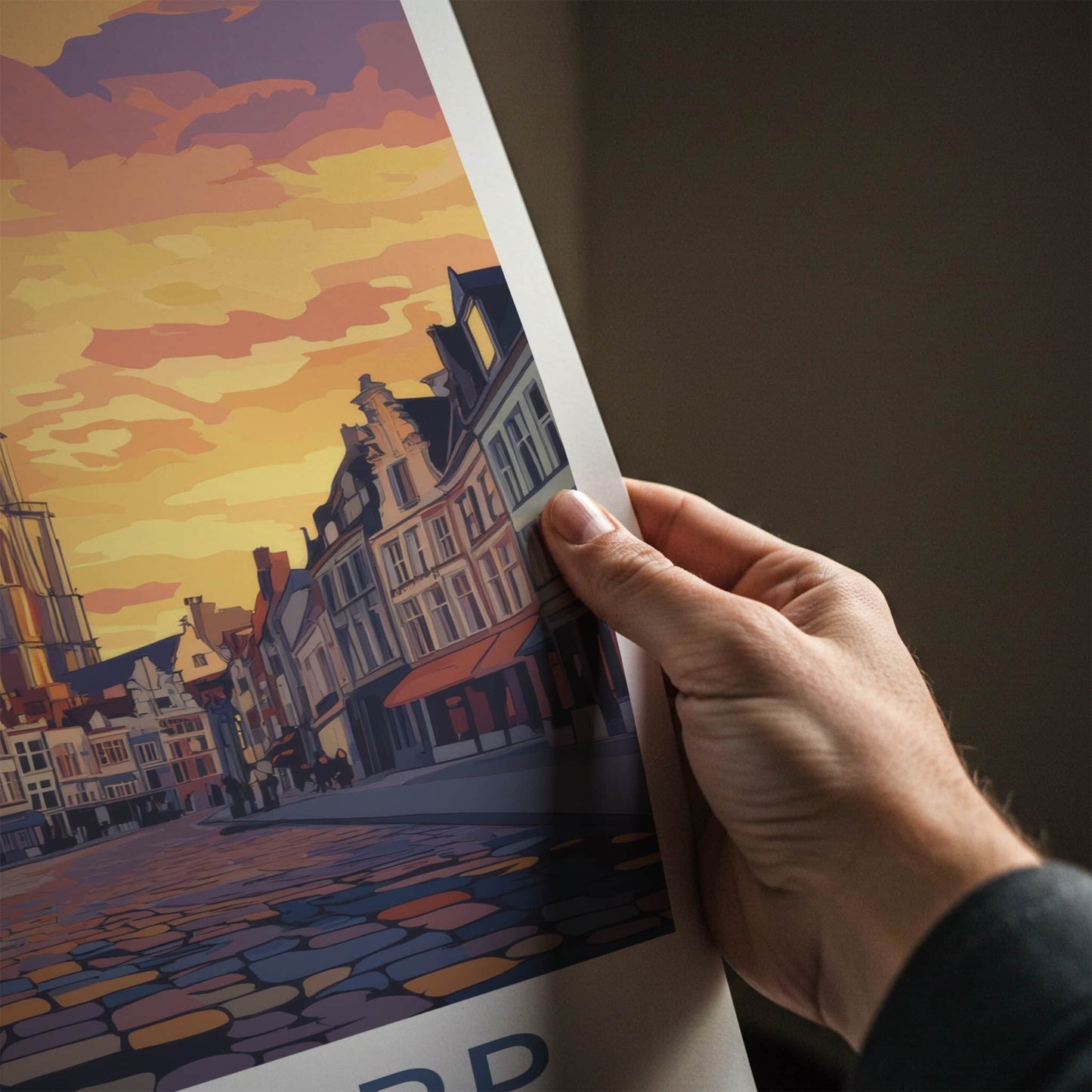 Antwerp Poster - Belgium Travel Art - Cityscape Orange Sunset Home Decor