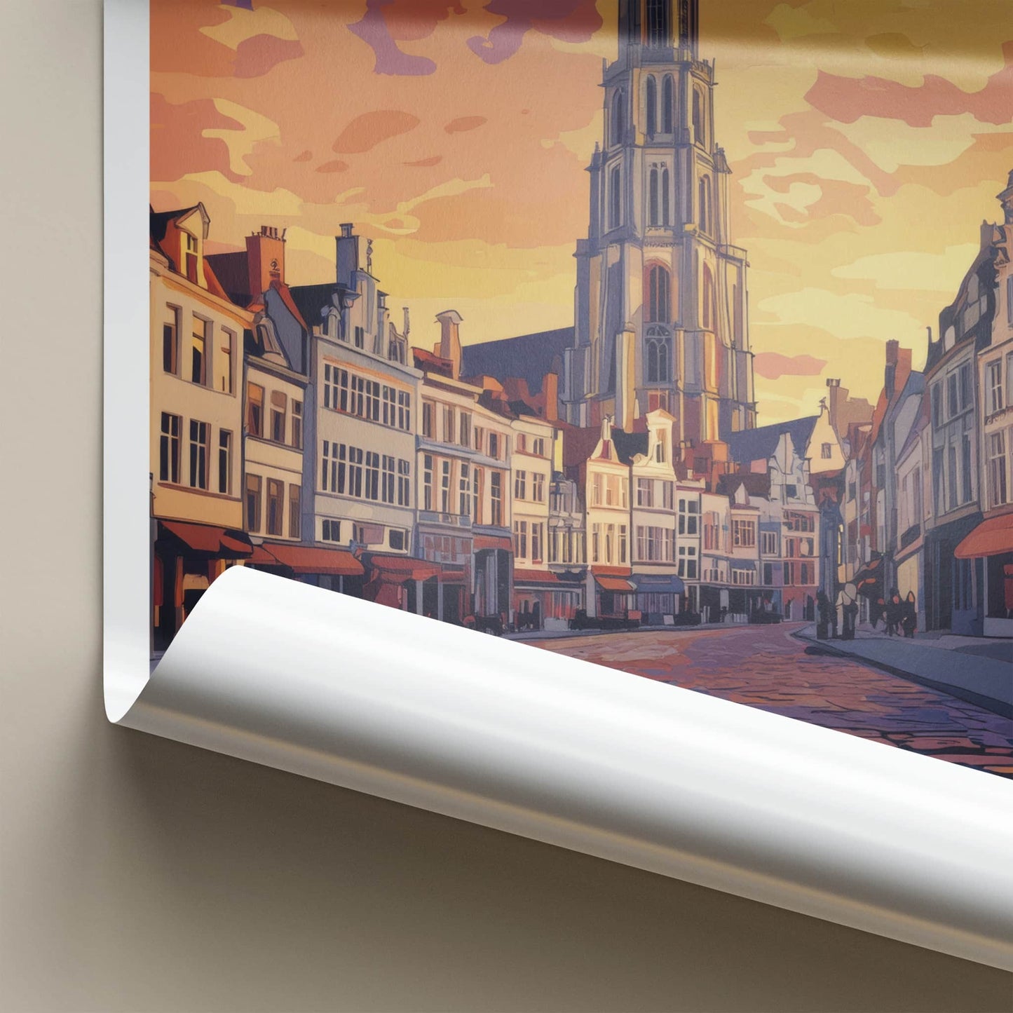 Antwerp Poster - Belgium Travel Art - Cityscape Orange Sunset Home Decor