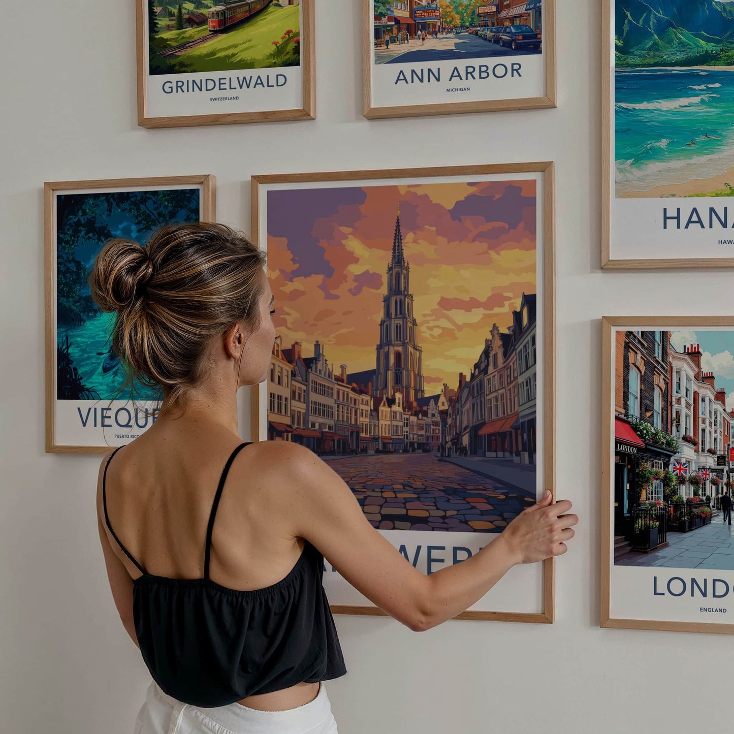Antwerp Poster - Belgium Travel Art - Cityscape Orange Sunset Home Decor