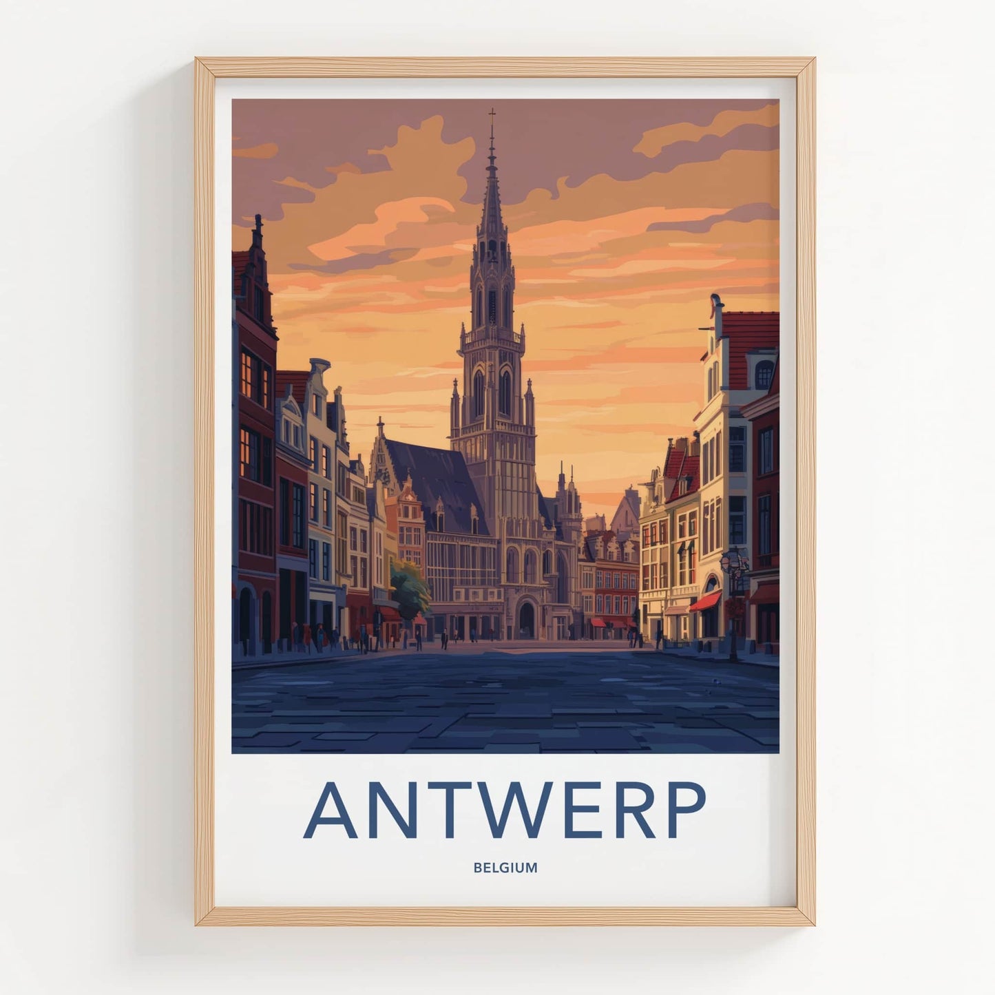 Antwerp Poster - Belgium Travel Art - Grand Hall Sunset Home Decor