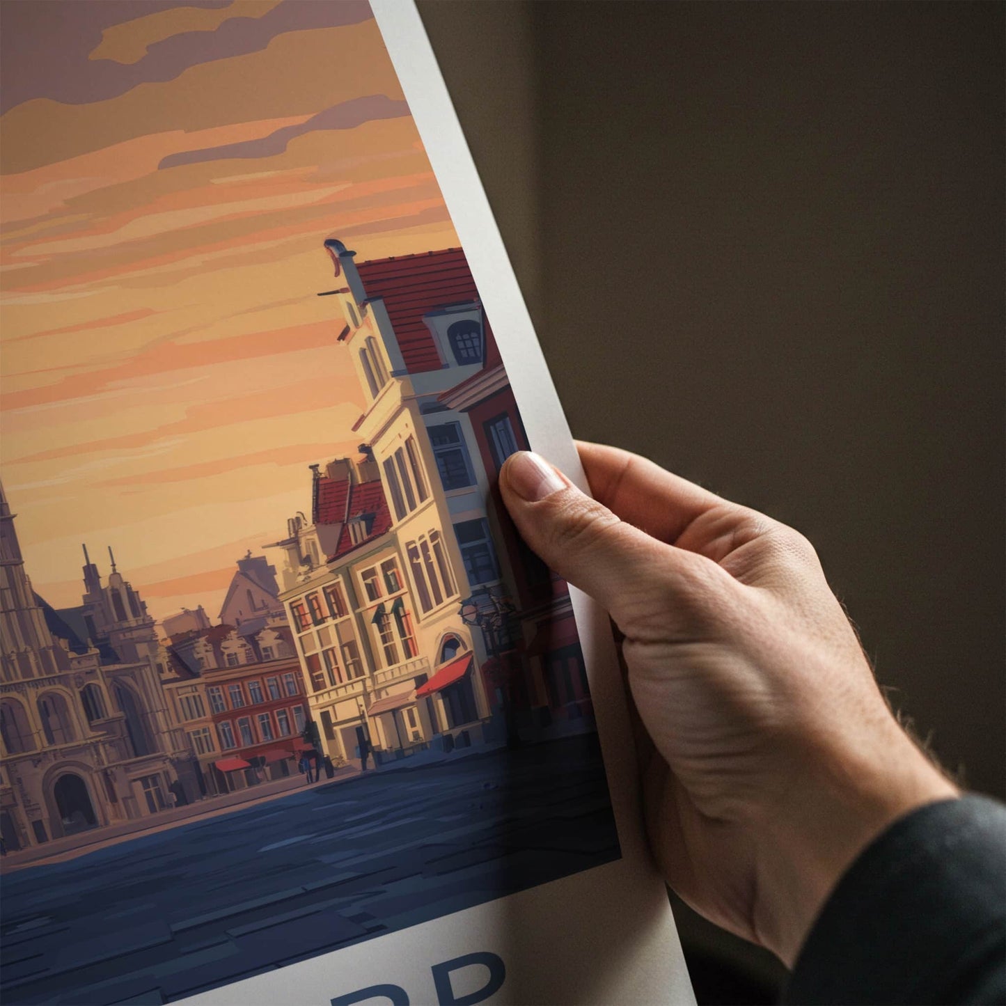 Antwerp Poster - Belgium Travel Art - Grand Hall Sunset Home Decor