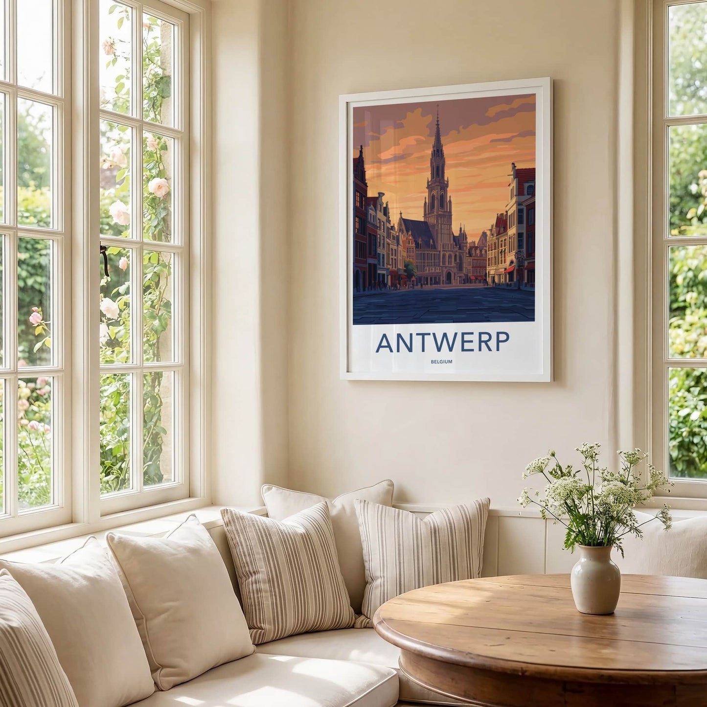 Antwerp Poster - Belgium Travel Art - Grand Hall Sunset Home Decor