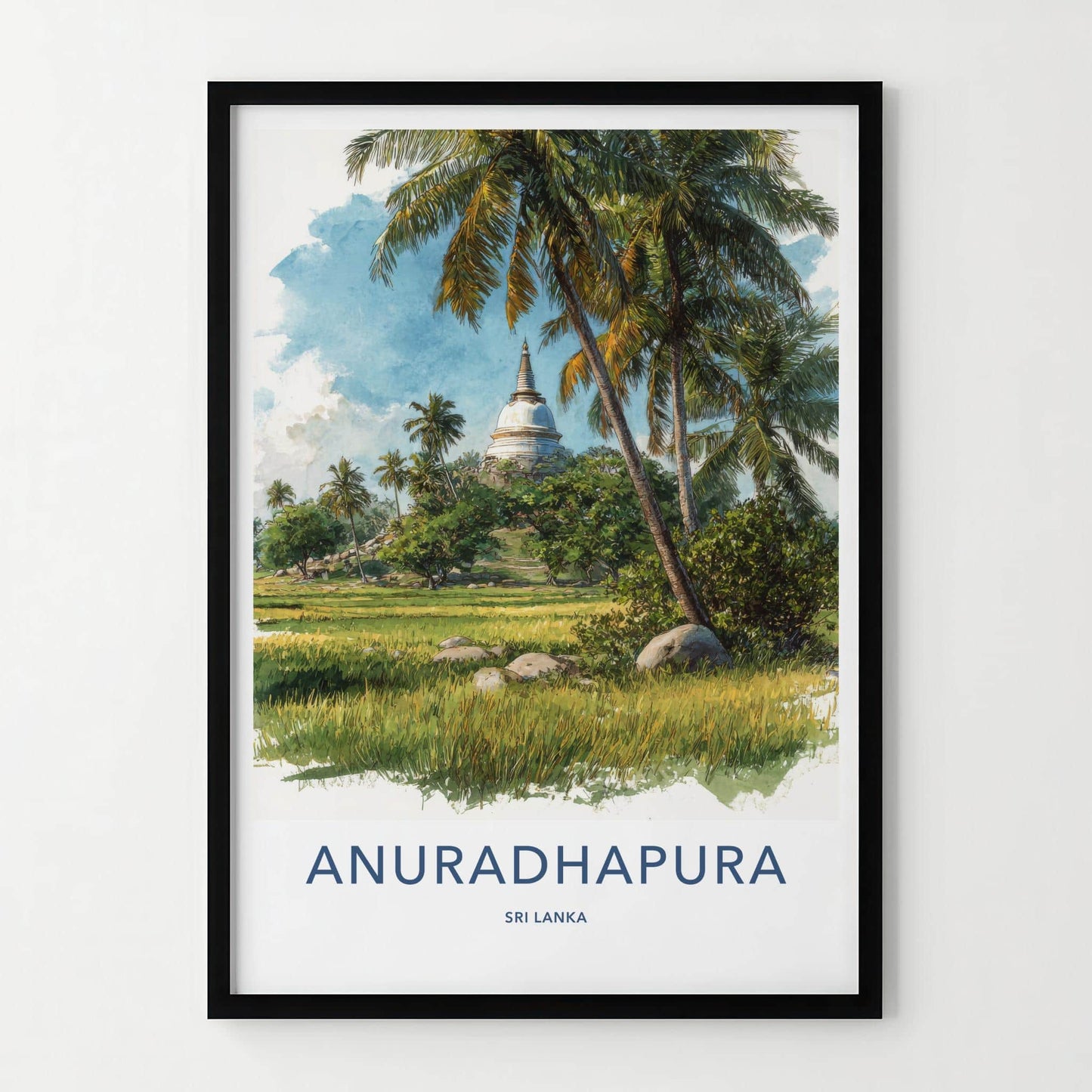 Anuradhapura Poster - Sri Lanka Travel Art - Ancient Stupa Palms Travel Decor