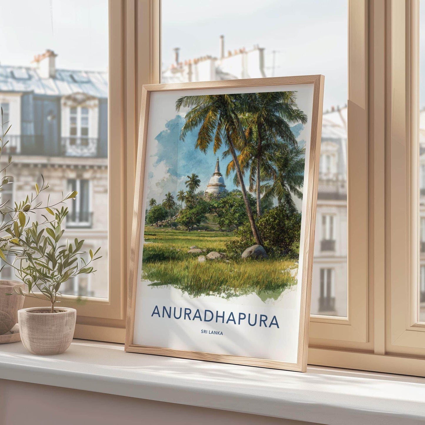 Anuradhapura Poster - Sri Lanka Travel Art - Ancient Stupa Palms Travel Decor