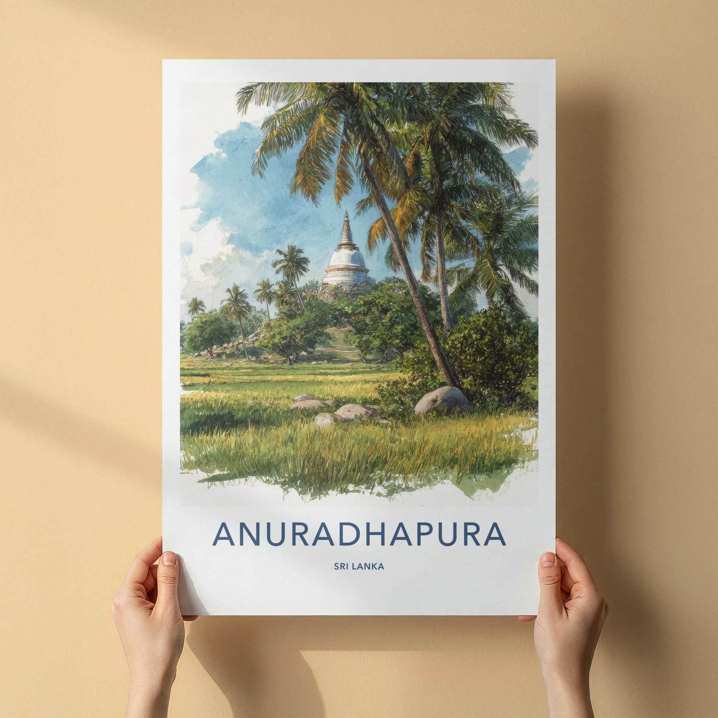 Anuradhapura Poster - Sri Lanka Travel Art - Ancient Stupa Palms Travel Decor