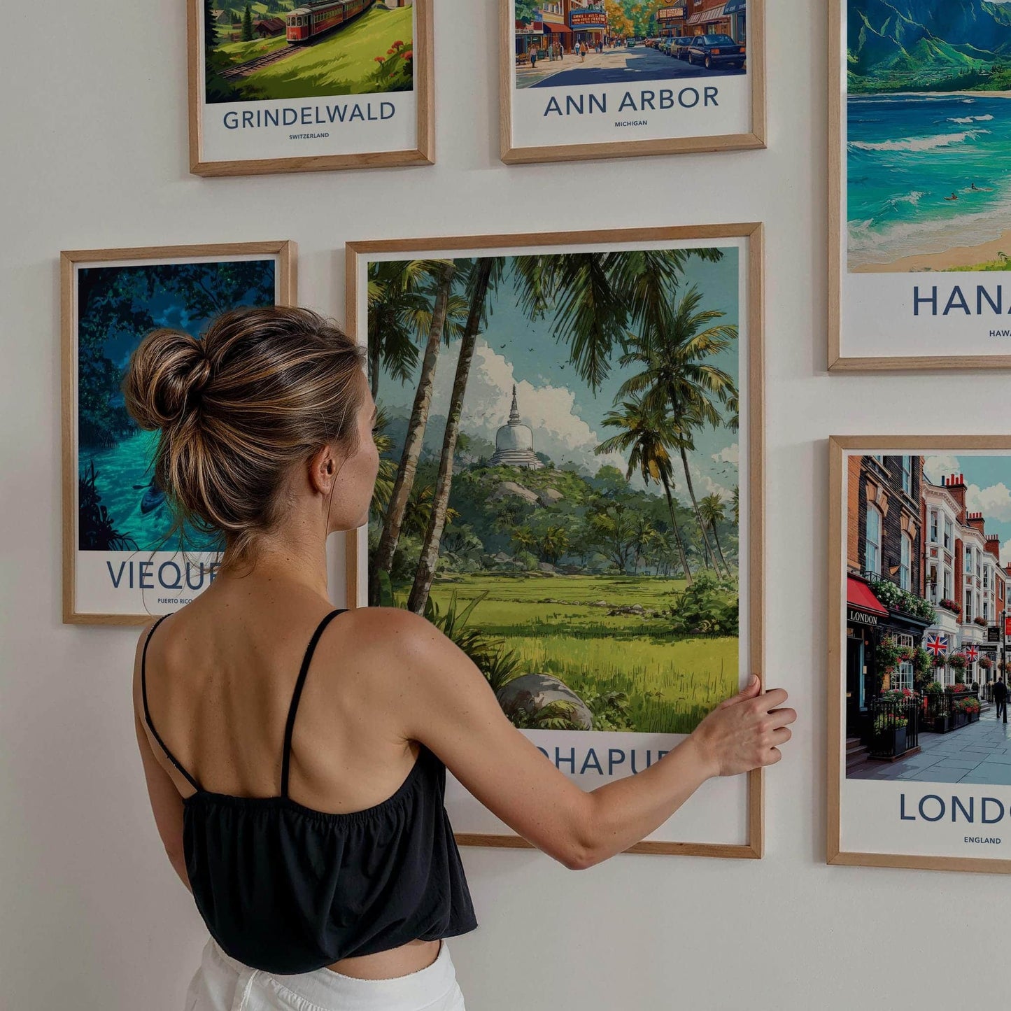 Anuradhapura Poster - Sri Lanka Travel Illustration - Ancient stupa palms Home Decor
