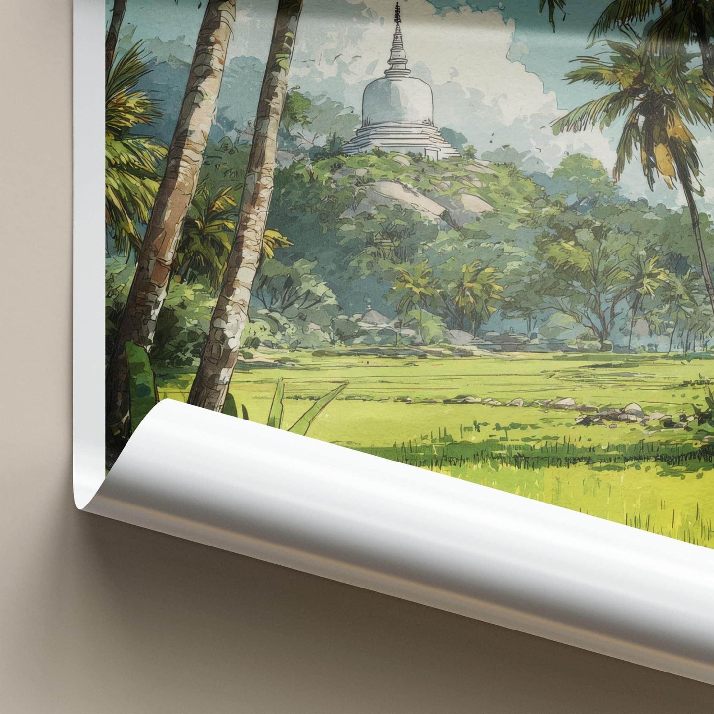 Anuradhapura Poster - Sri Lanka Travel Illustration - Ancient stupa palms Home Decor
