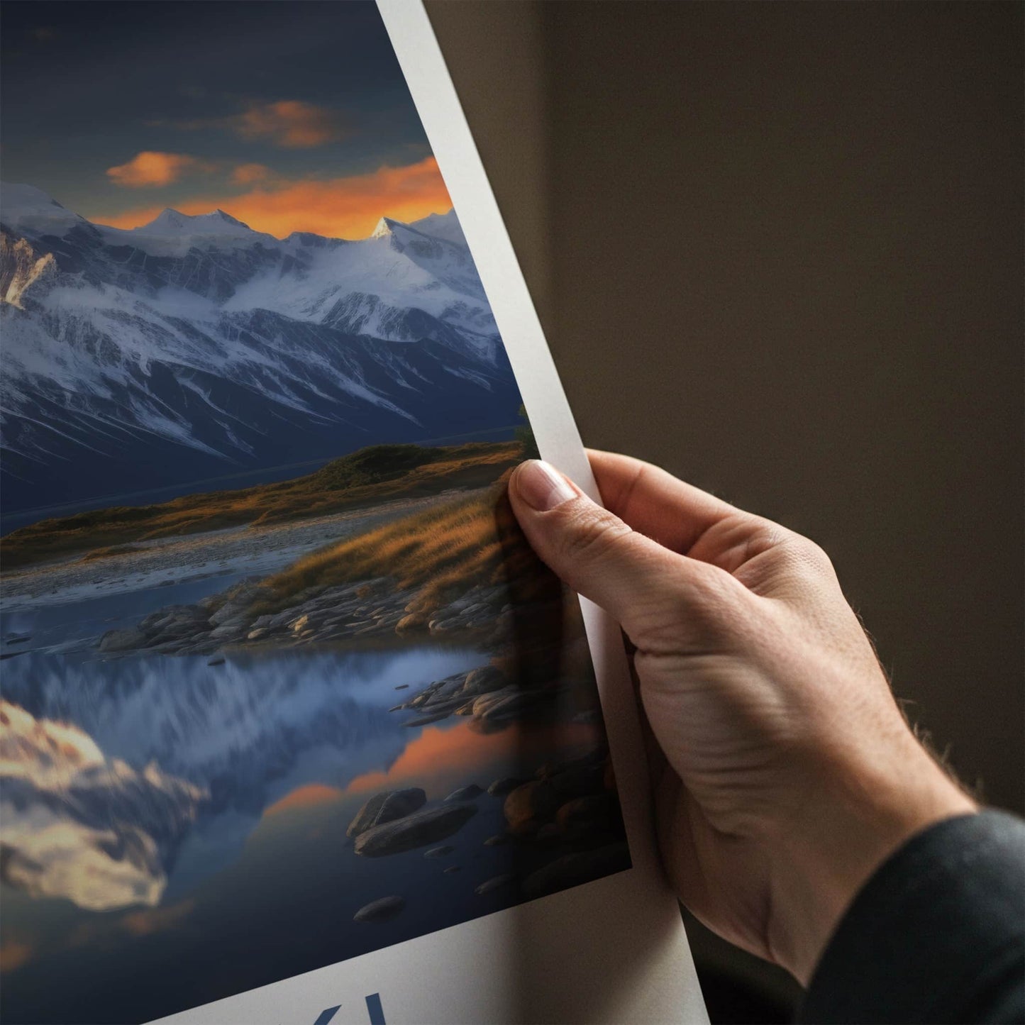 Aoraki Poster - New Zealand Travel Art - Golden Peak Reflection Home Decor