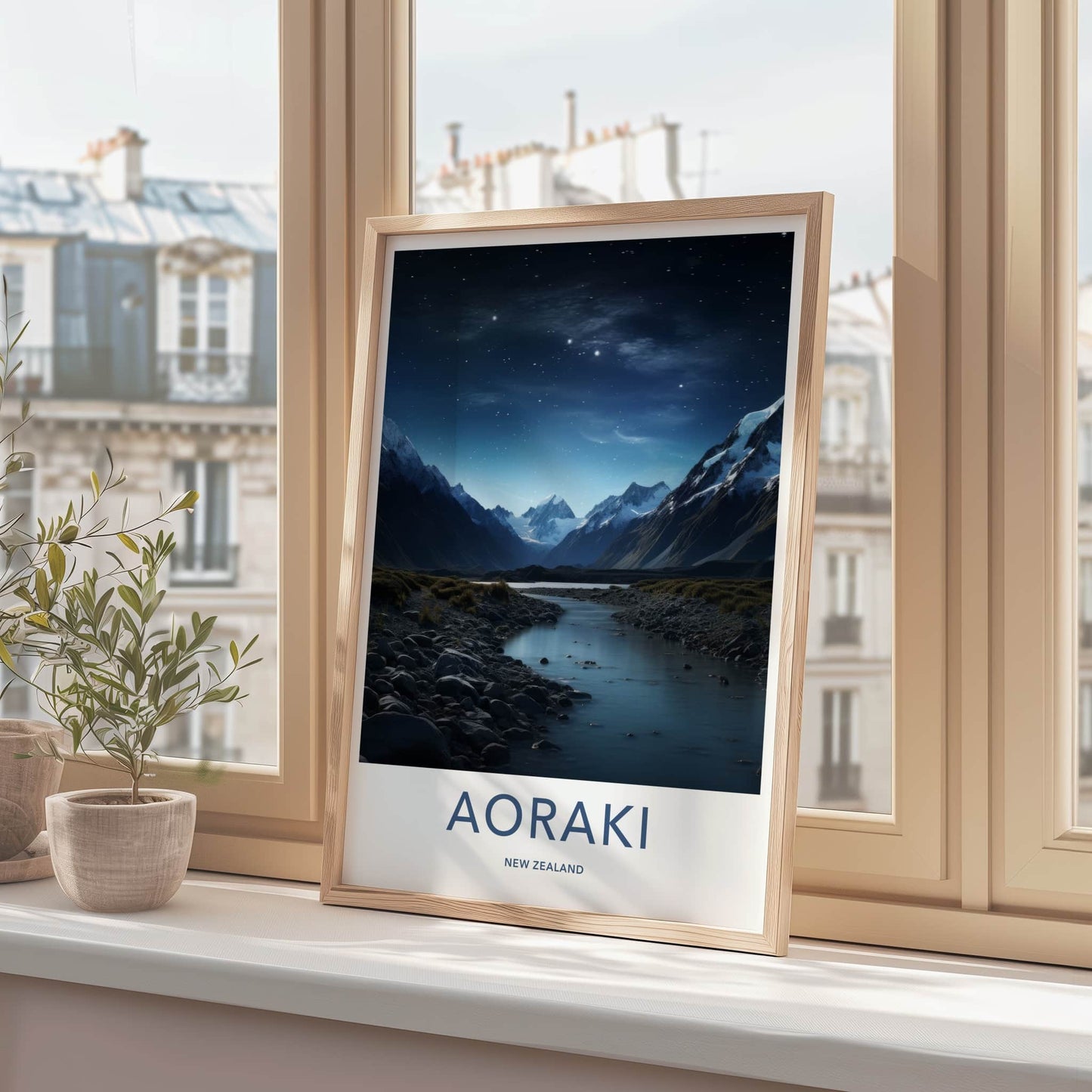 Aoraki Poster - New Zealand Travel Art - Starry Mountain River Home Decor