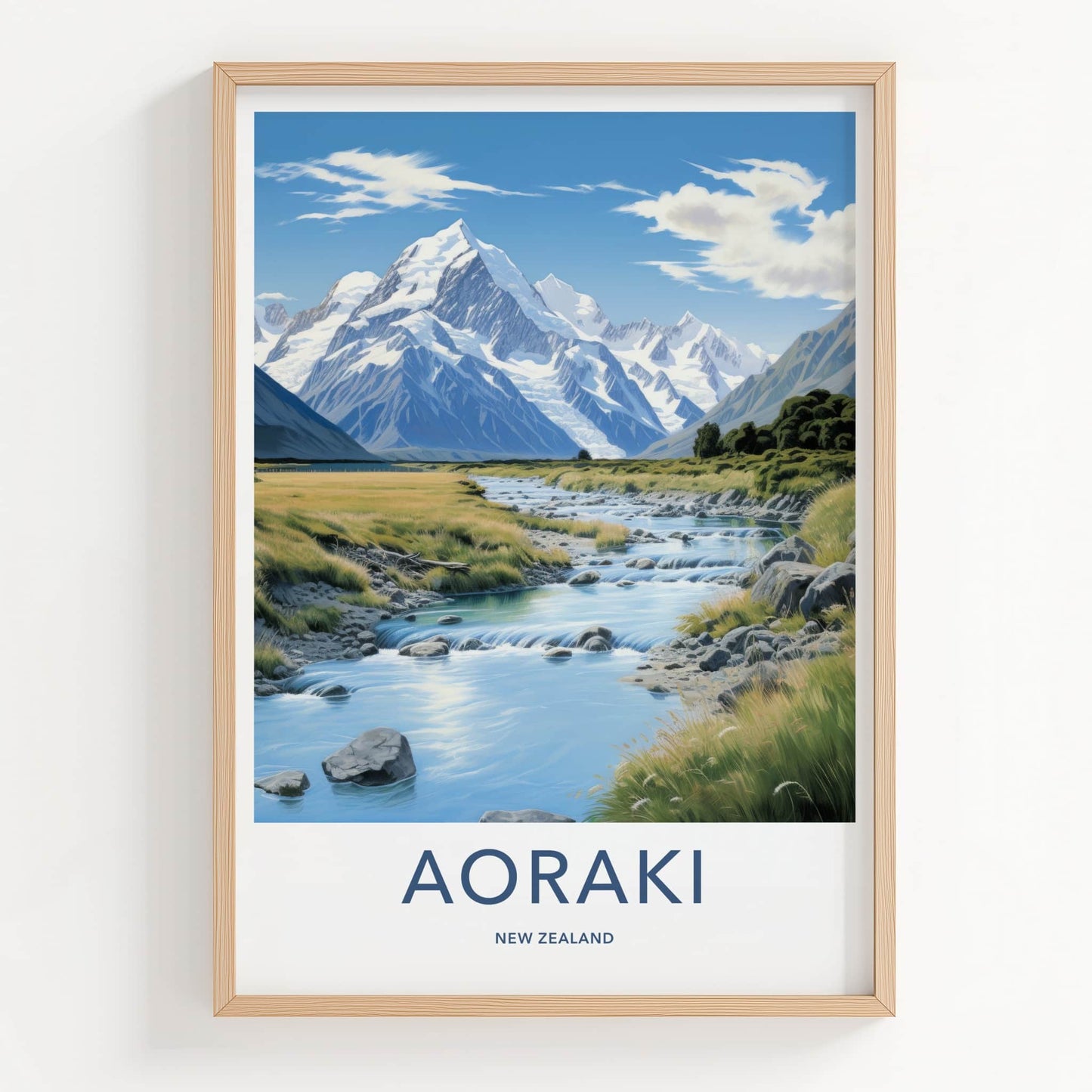 Aoraki Poster - New Zealand Wall Art - Flowing Mountain Stream Home Decor