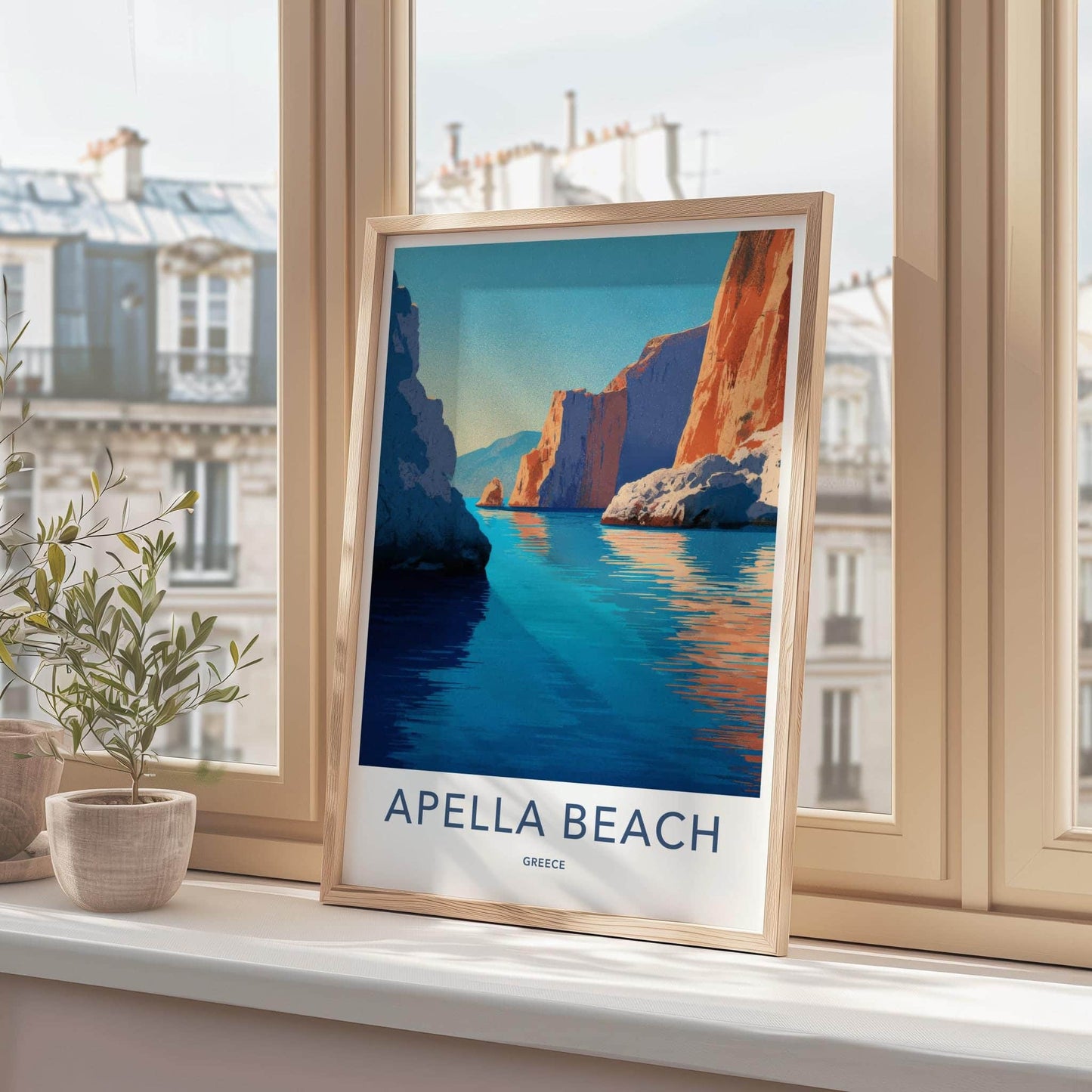 Apella Beach Poster - Greece Travel Art - Turquoise Water Cliffs Wall Decor