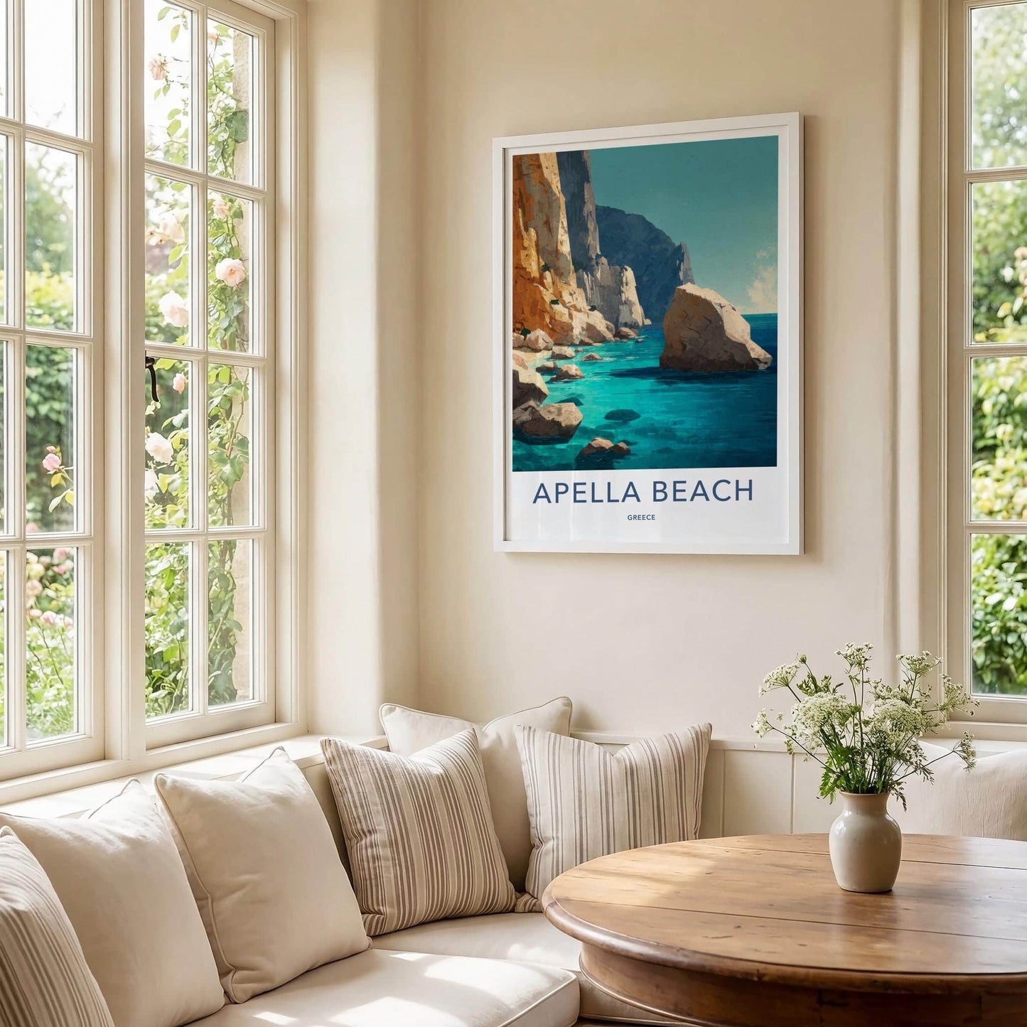 Apella Beach Poster - Greece Travel Print - Rocky Shore Sea Wall Decor