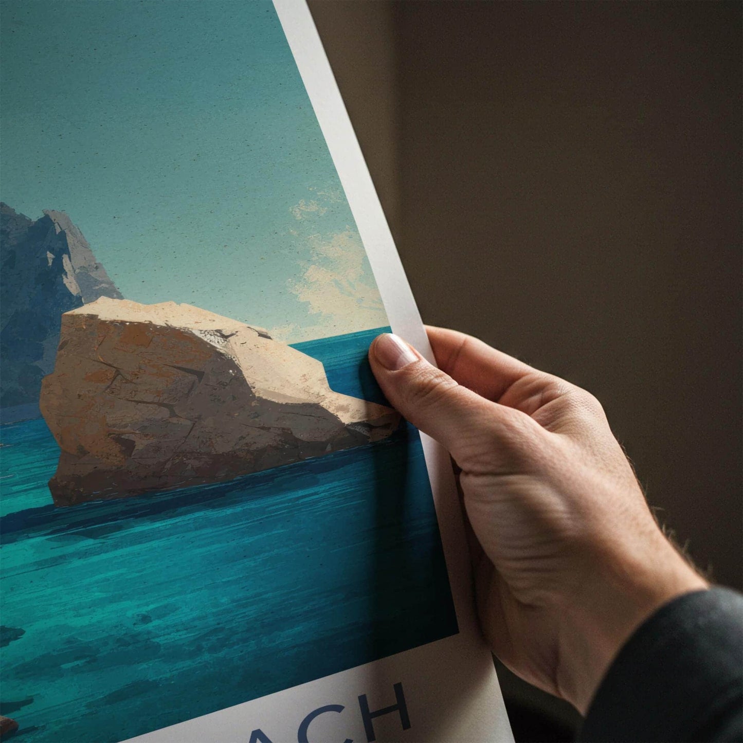 Apella Beach Poster - Greece Travel Print - Rocky Shore Sea Wall Decor