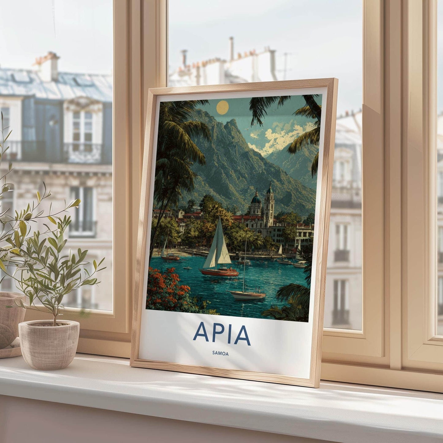 Apia Poster - Samoa Travel Art - Tropical Bay Boats Wall Decor