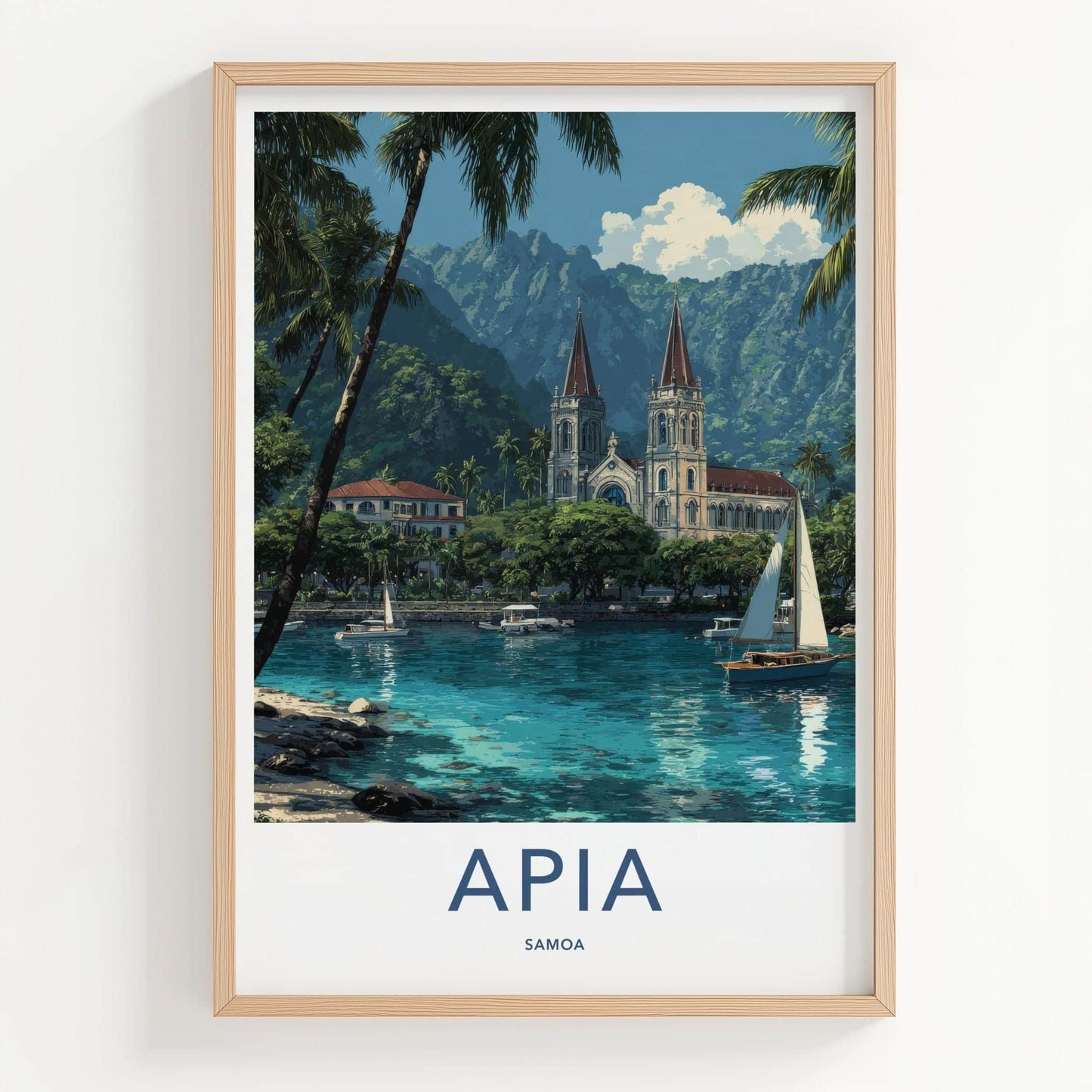 Apia Poster - Samoa Travel Art - Tropical Church Bay Home Decor