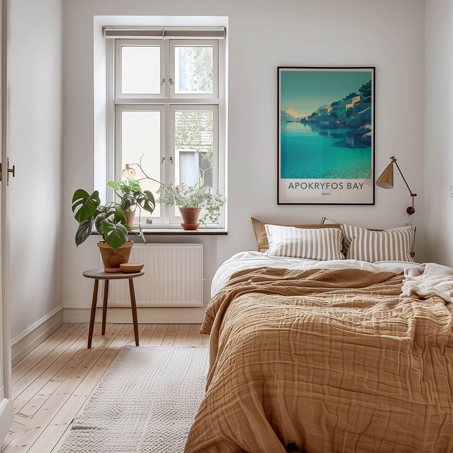 Apokryfos Bay Poster Greece Crystal Water Houses Framed Art