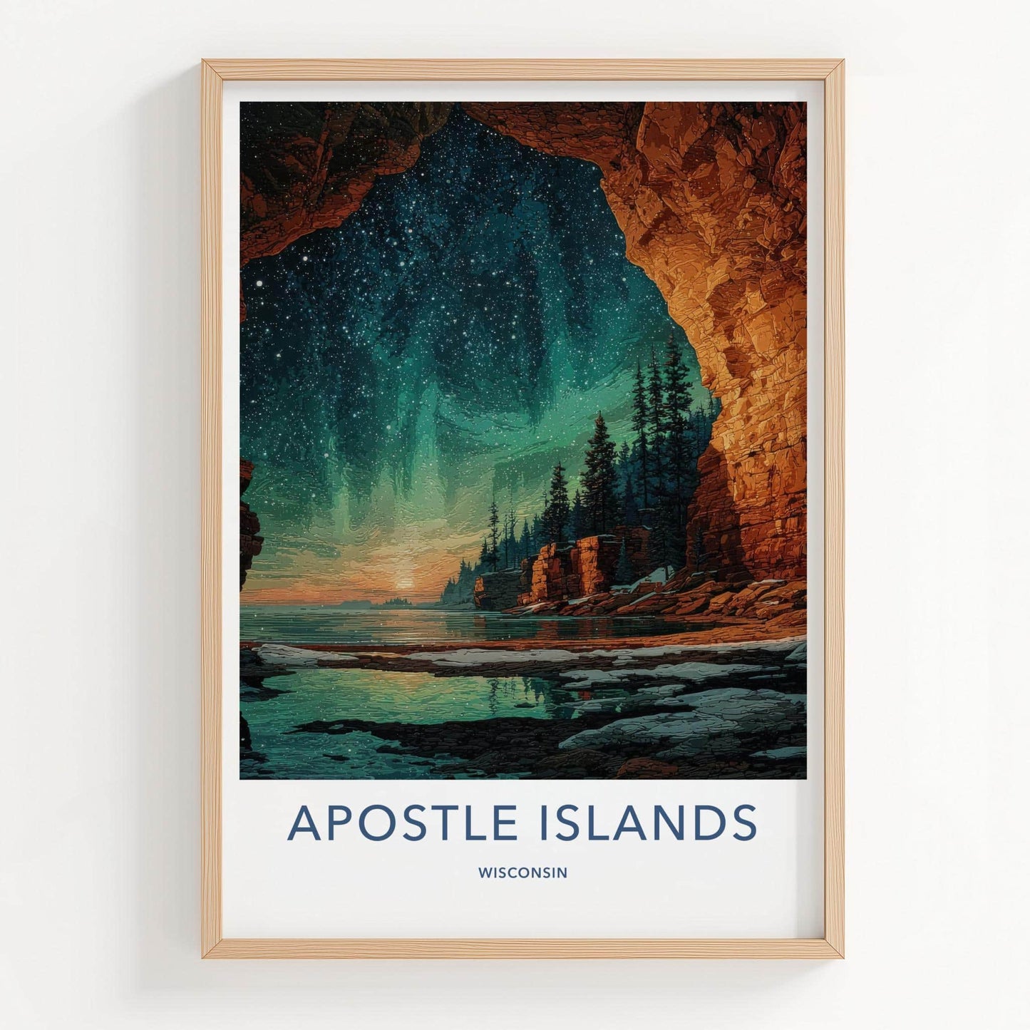 Apostle Islands Poster - Wisconsin Travel Art - Starry Lake Cave Home Decor