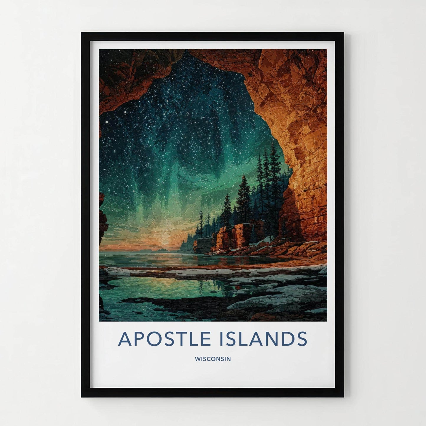 Apostle Islands Poster - Wisconsin Travel Art - Starry Lake Cave Home Decor