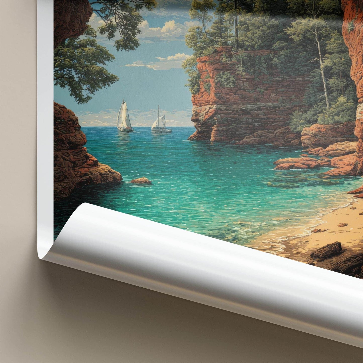 Apostle Islands Poster - Wisconsin Travel Print - Red Cliffs Cove Wall Decor