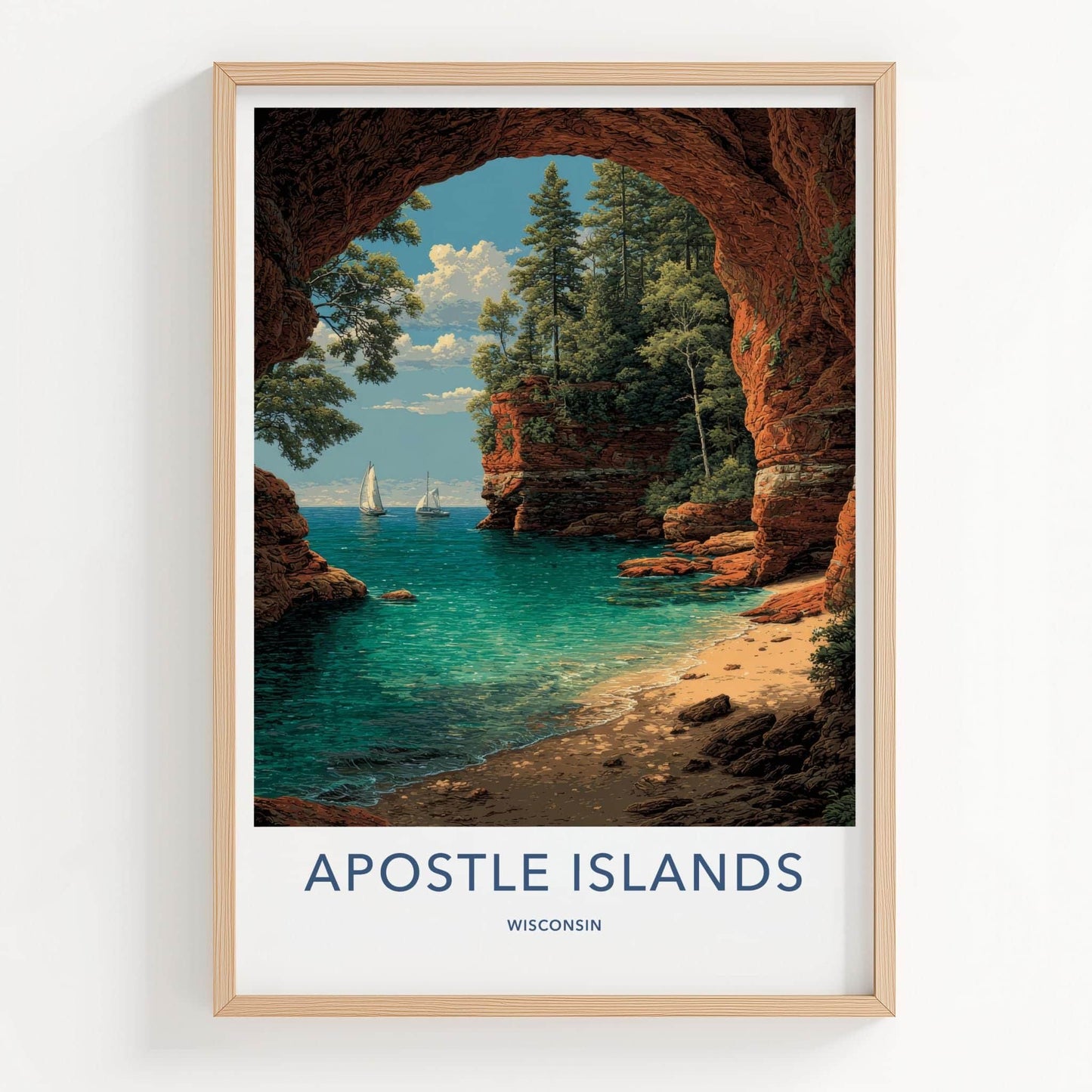 Apostle Islands Poster - Wisconsin Travel Print - Red Cliffs Cove Wall Decor