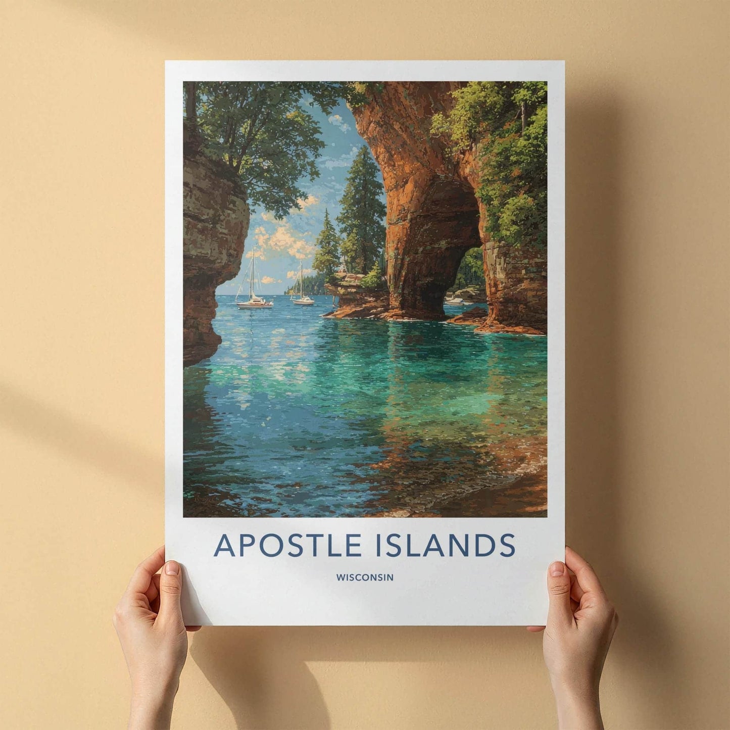 Apostle Islands Poster - Wisconsin Travel Print - Sea Caves Wall Decor