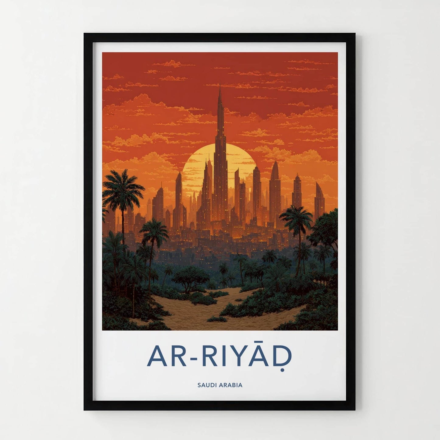 Ar-Riyad Poster - Saudi Arabia Travel Art - City Sunset Palms Wall Decor