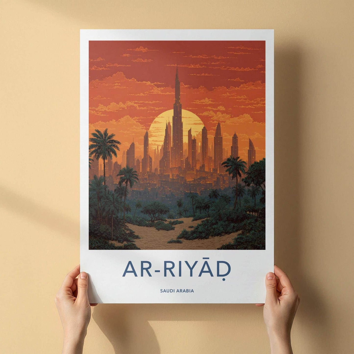 Ar-Riyad Poster - Saudi Arabia Travel Art - City Sunset Palms Wall Decor